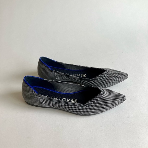 New Rothy’s Grey Blue Fabric Rubber Outsole Point Toe Loafers size 6 - Picture 2 of 15